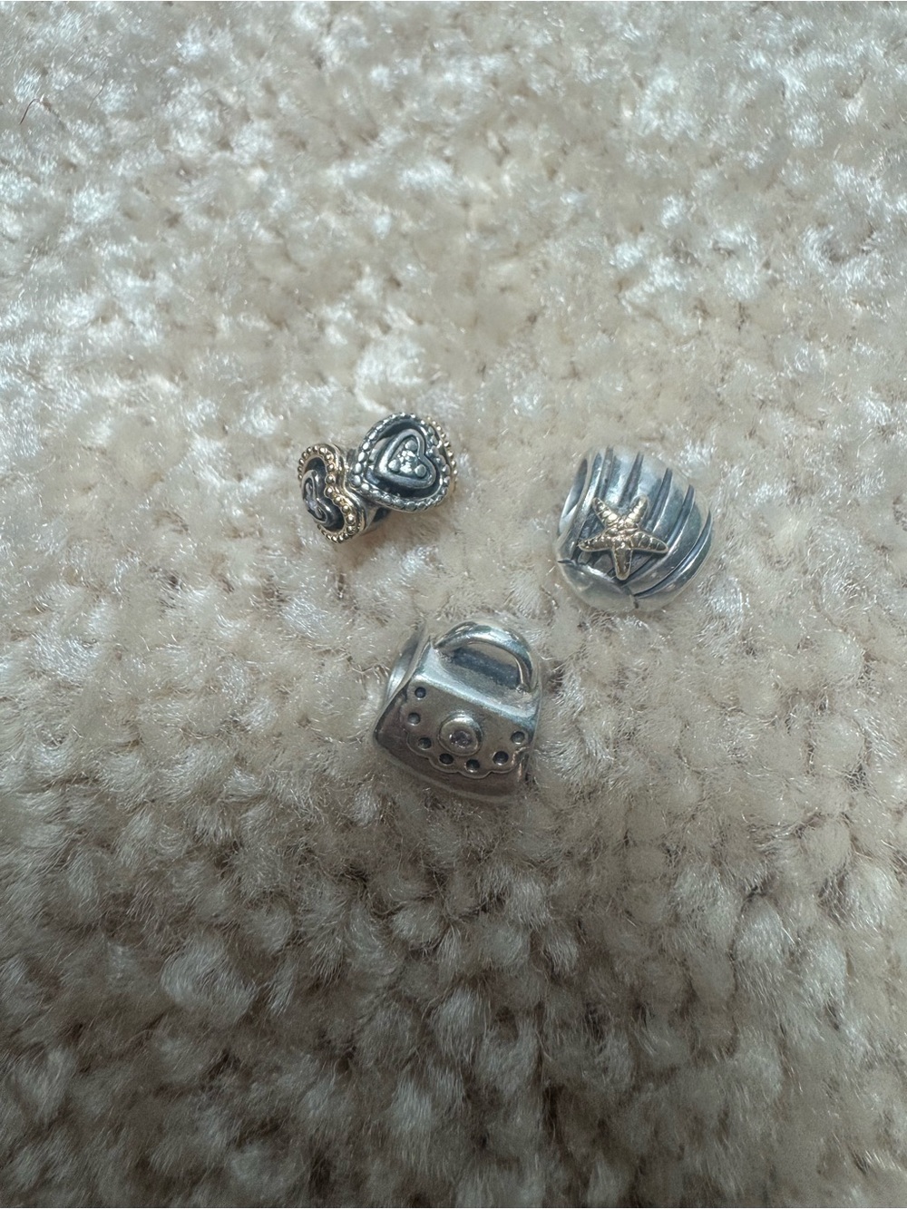 Silver-Tone Heart, Purse & Shell Charm Trio Pandora two are gold and silver. - Picture 2 of 3